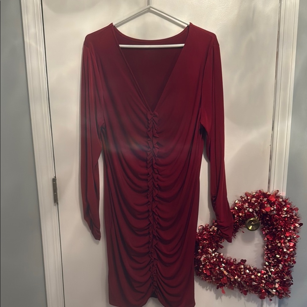 Sofia by Sofia Vergara Red Ruched Wrap Dress